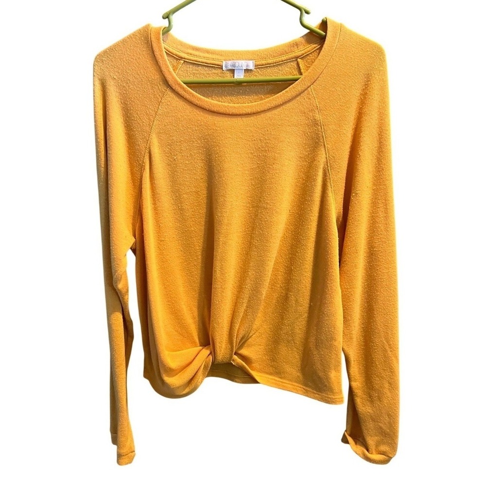 Bound Womens Mustard Yellow Twist Front Long Sleeve Raglan Knit Top Size L